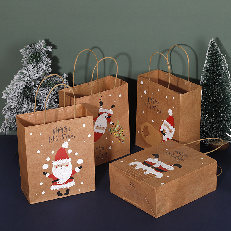 Wholesale custom Christmas-patterned kraft paper tote bags - portable shopping gift packaging bags with laminated material and logo printing details Picture