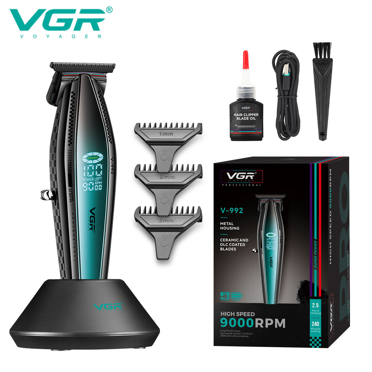 VGR V-992 High-speed charging hair clipper for Barber Shops, suitable for men