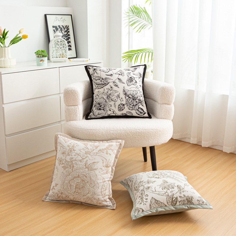 Chenille cream style garden pattern pillowcase details Picture