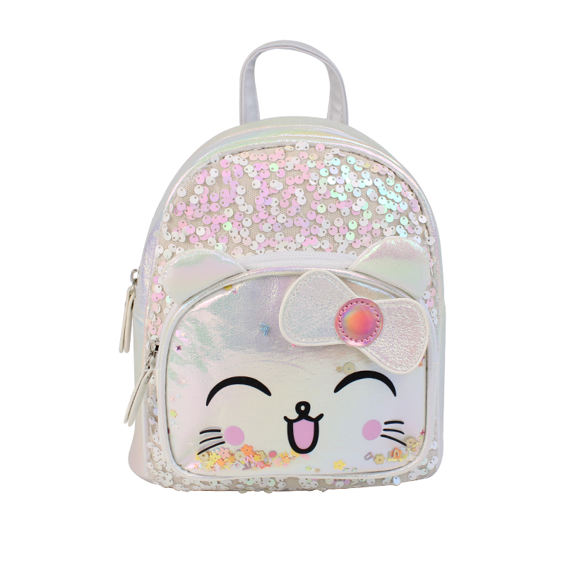 Big tail cat sequined cute cat children's backpack cartoon image Love Princess girls fashionable pu children's backpack Specification image