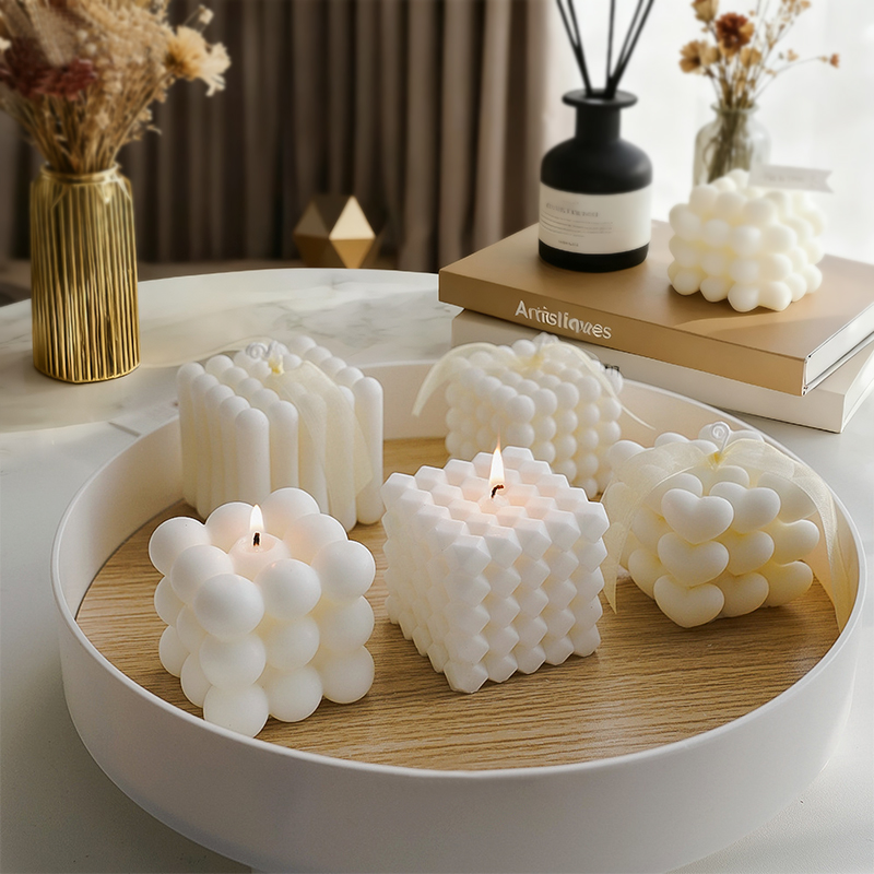 Factory price Valentine's Day custom colored bubble scented candles - square-shaped high-appearance-level scented ornaments