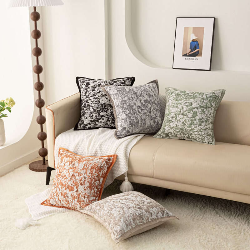 雪尼尔莫奈花园图案抱枕套