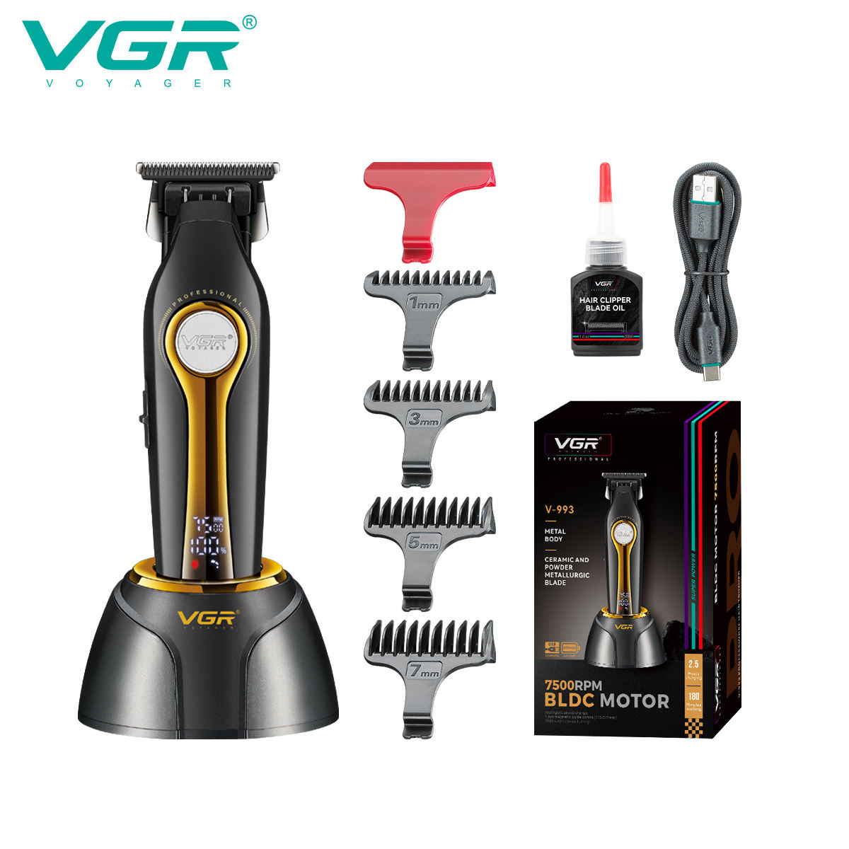 VGR V-993 BLDC motor hair clipper for Barber shops, 7500 RPM rechargeable, suitable for men Specification image