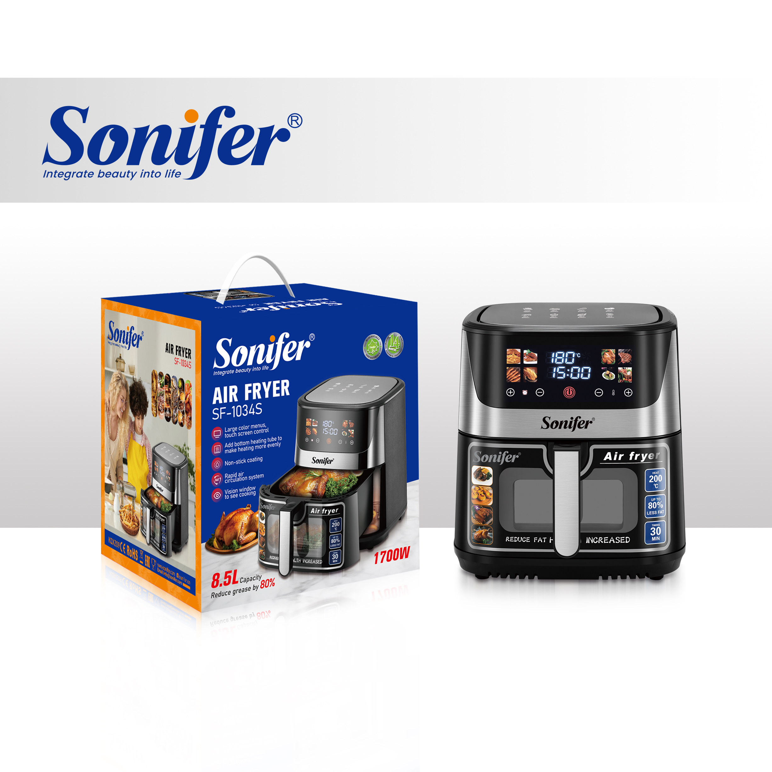 The Sonifer SF-1034S 8.5-liter large-capacity air fryer with a visual window, digital display and touch operation, 1700 watts, meets the cooking needs of the whole family details Picture