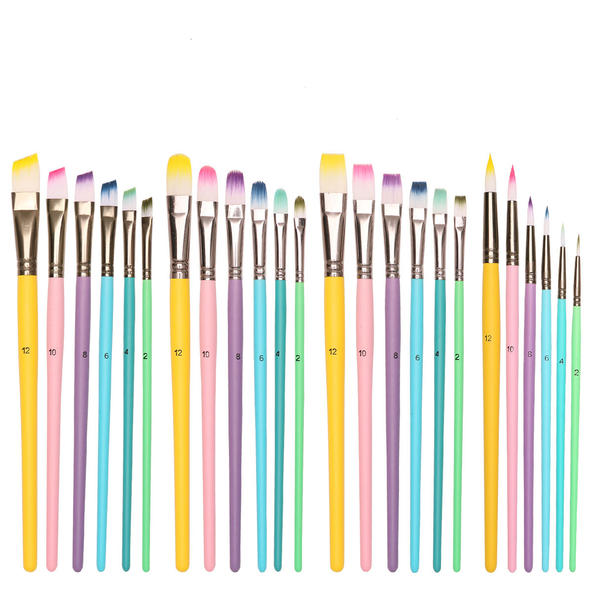 6-piece Macaron color series professional art brush set - Special for acrylic painting, including tonal-shaped, round and oblique pen shapes suitable for watercolor, oil painting and acrylic painting