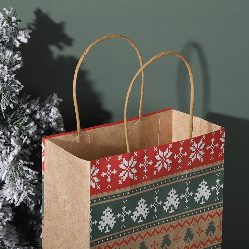 圣诞糖果礼品纸袋 — 带提手 节日印花礼品包装袋 Item Picture
