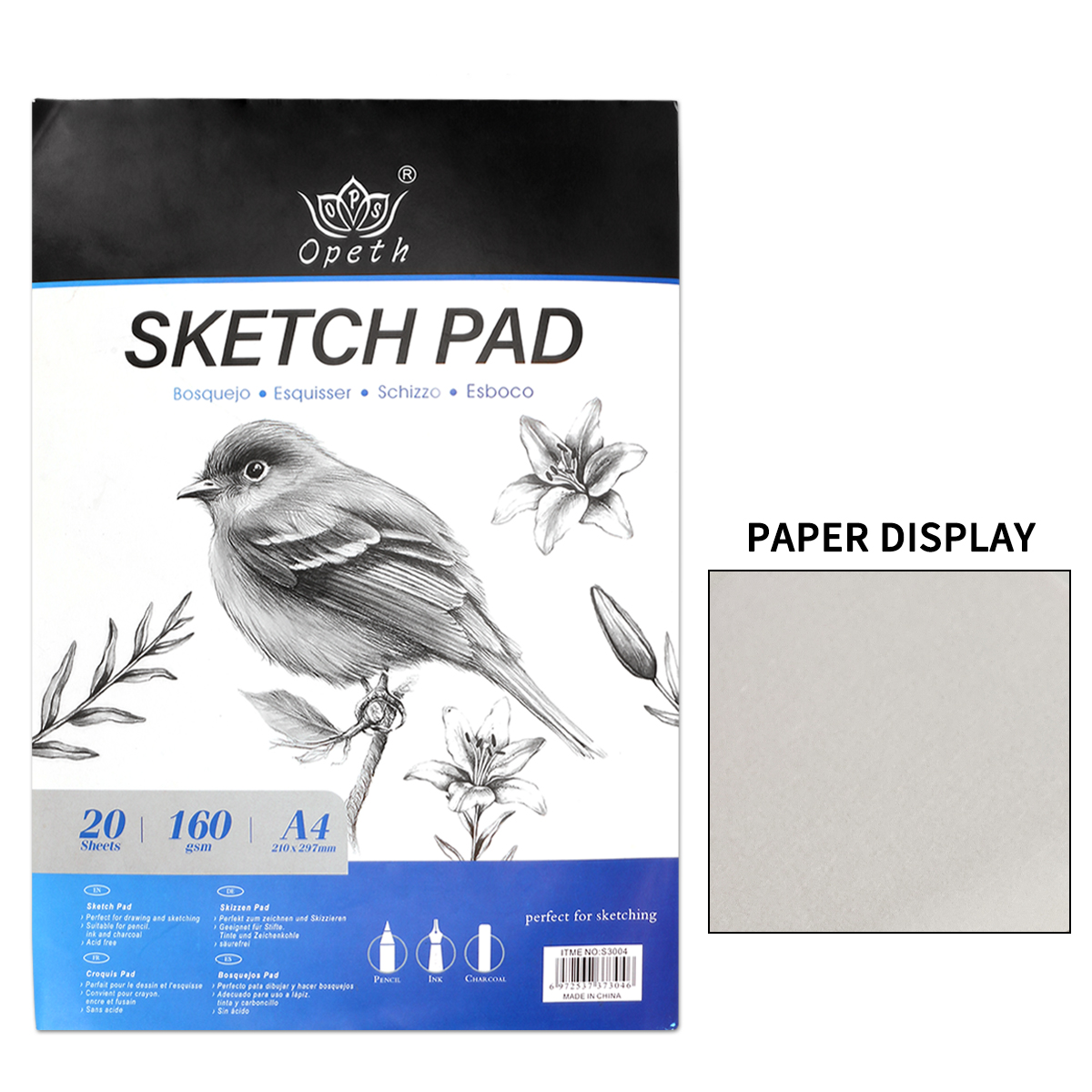 1 A4-sized upside-down coil blank sketchbook (21 cm ×29.7 cm) - 20 sheets of drawing paper, suitable for both beginners and professional illustrators in art painting and letter writing Specification image