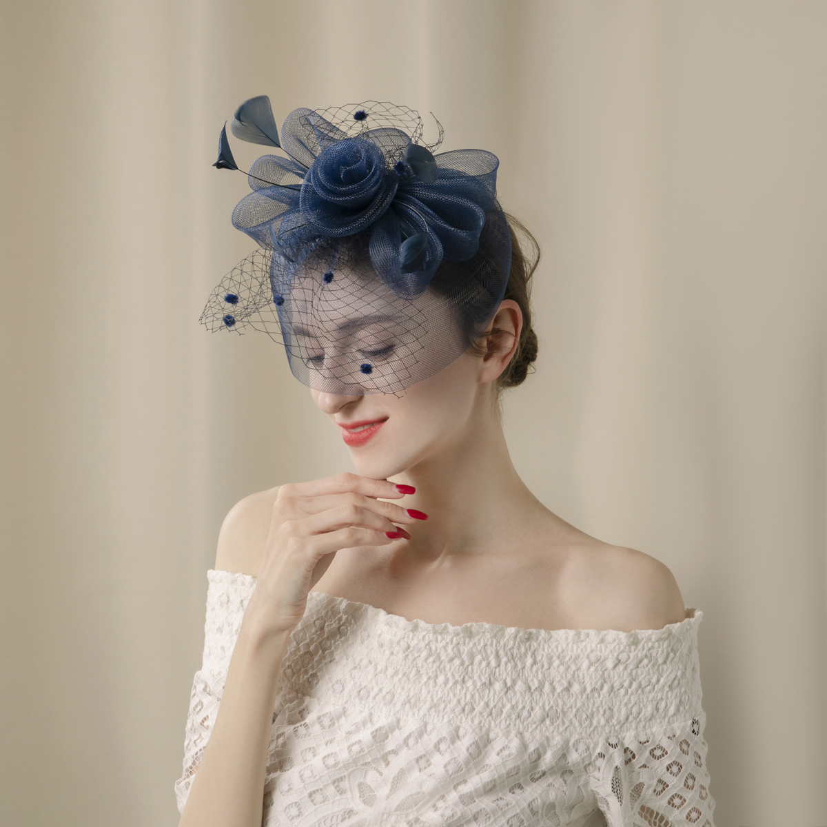 Amazon's best-selling blood-colored toothed veil headwear headband, French-style bridal photo hair accessory and headband wholesale Item Picture