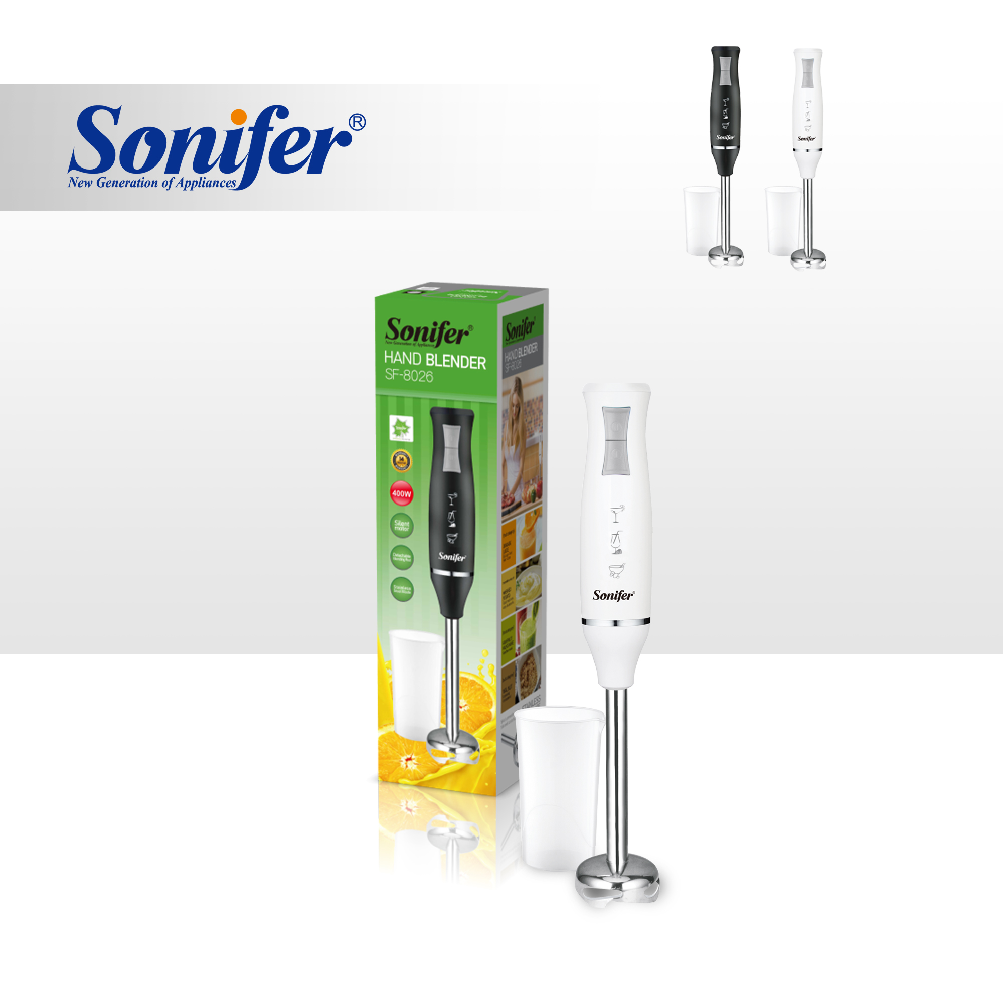 Sonifer SF-8026 High-power handheld cooking stick, 400-watt stainless steel stirring rod, detachable, two-speed adjustment