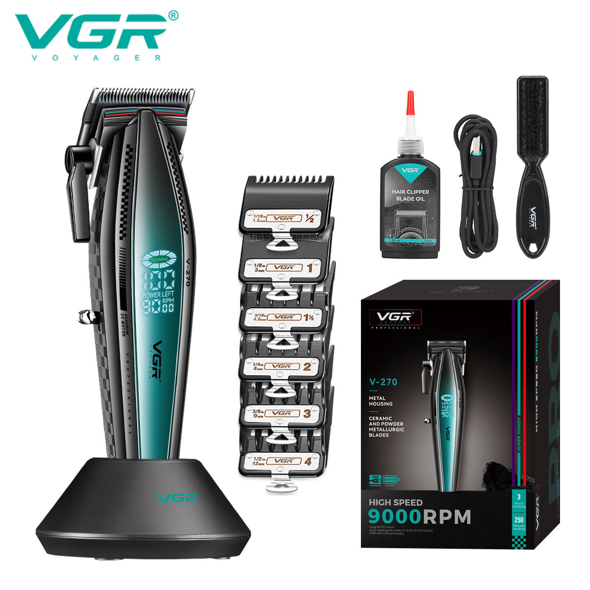 VGR V-270 High-speed charging hair clipper for Barber shops, suitable for men