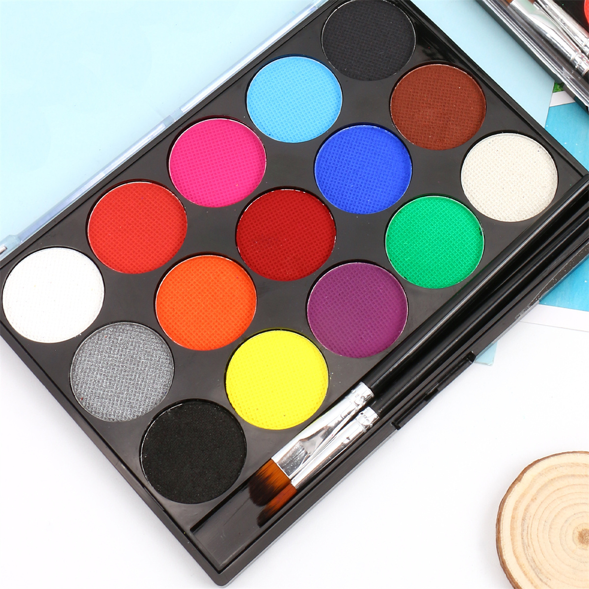 15-color Quick-drying water-soluble body Painting Set (including 2 brushes) - Featuring fluorescent color formulas for parties, role-playing, festival celebrations, Halloween, and Christmas makeup looks Application Scenario