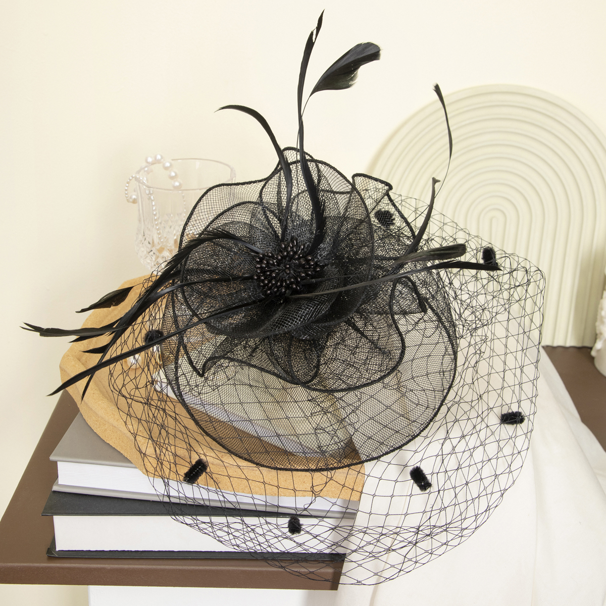 欧美新款黑色麻花瓣赛马节头饰 英伦风发饰 韩式发卡 走秀款细布羽毛礼帽