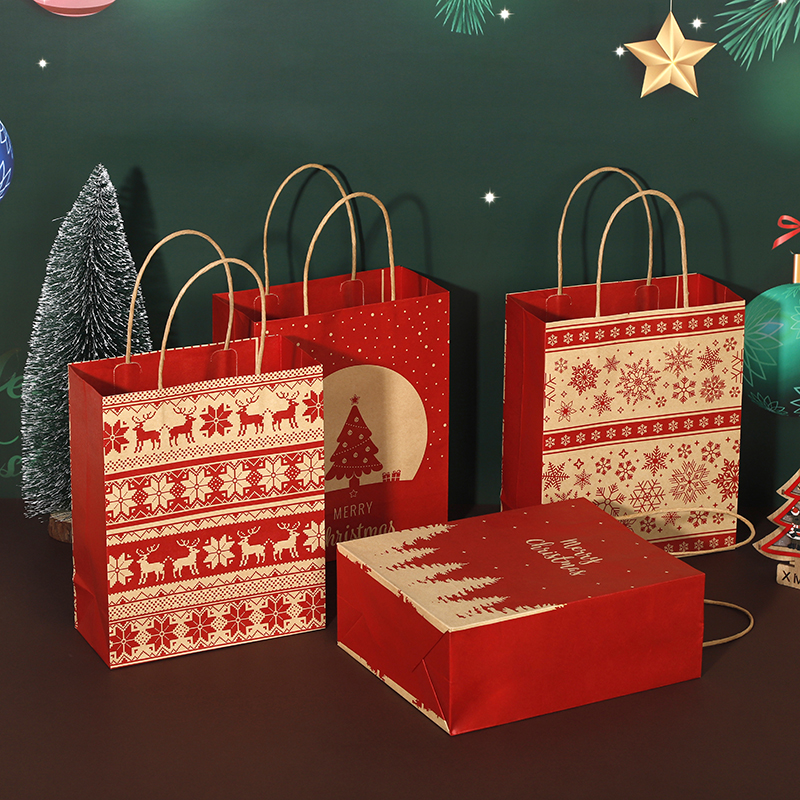 Customized printed degradable kraft paper gift shopping bags - supporting digital logo printing for Christmas gift packaging details Picture