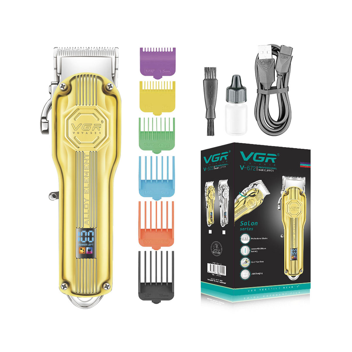 VGR V-672 Professional Barber Shop grade powerful charging hair clipper Men wireless electric Hair razor