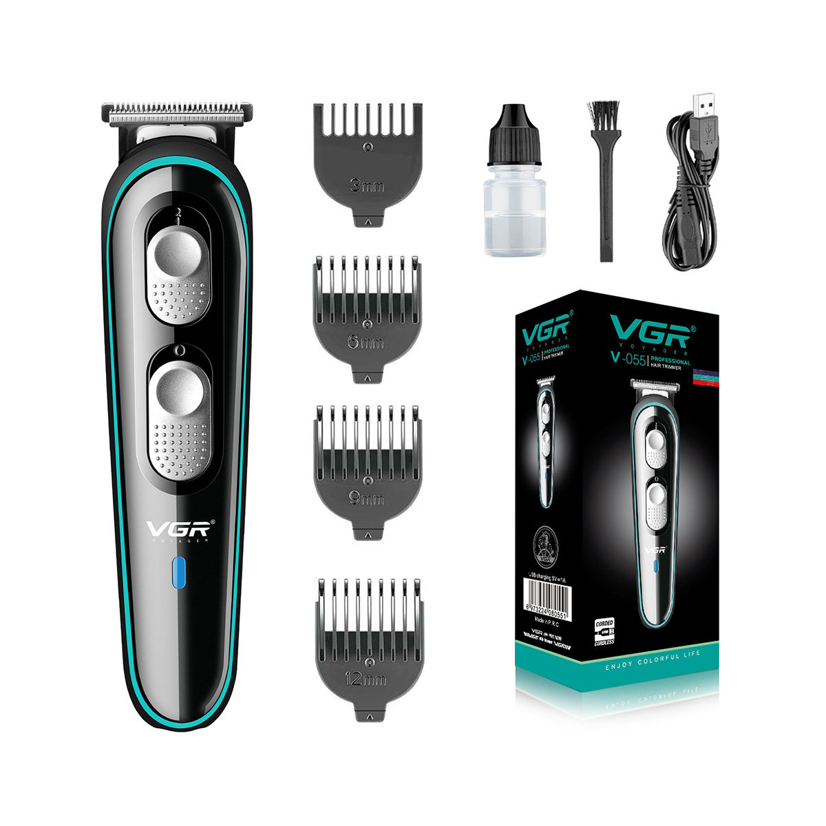 VGR V-055 2021 Portable multi-functional Hair Clipper and beard trimmer, a professional electric hair clipper for men's hair trimming at the ends