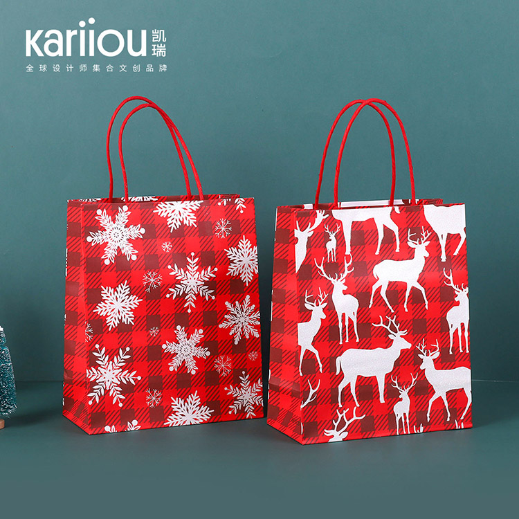 Wholesale high-end Christmas kraft paper packaging bags - twisted rope handle design Specification image