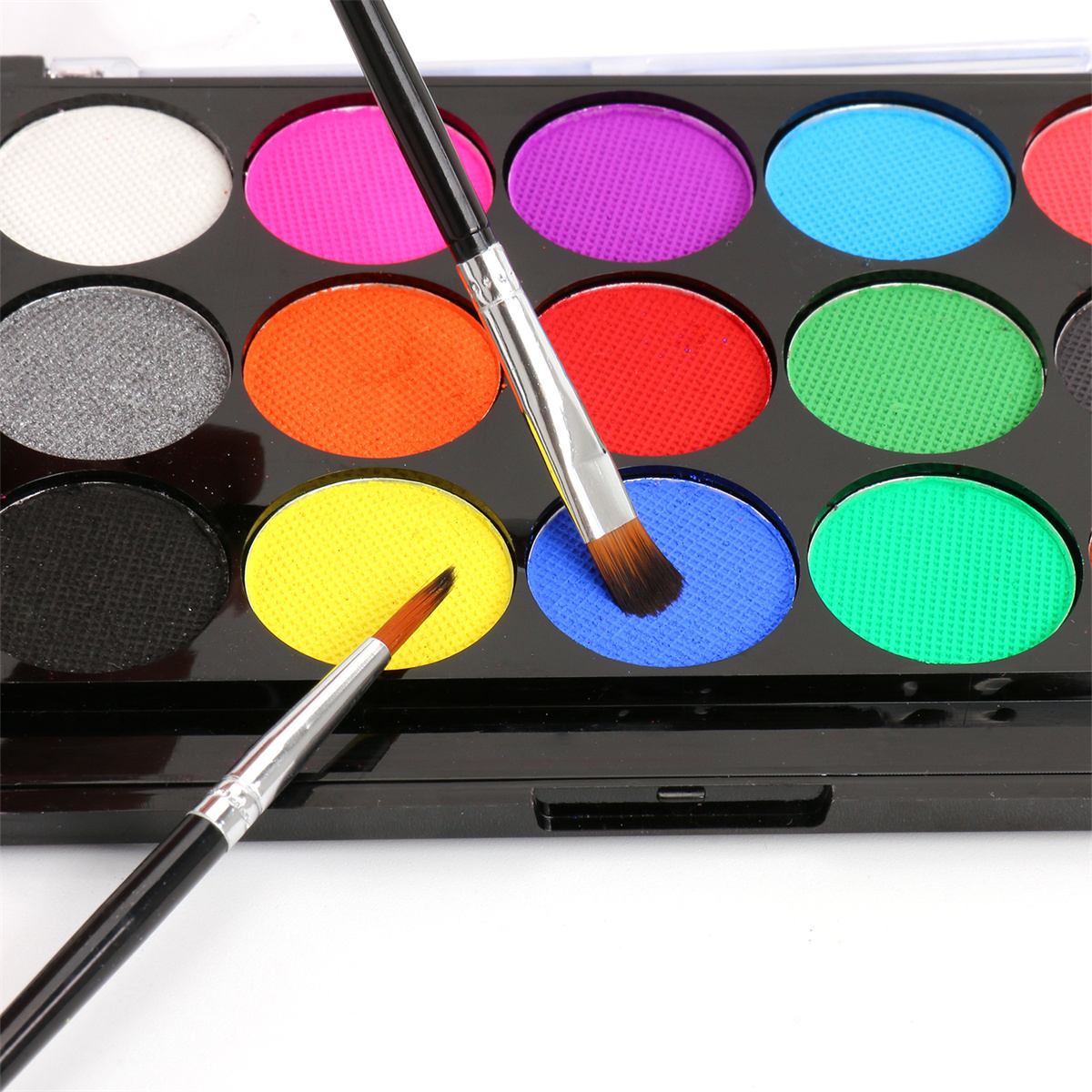 15-color Quick-drying water-soluble body Painting Set (including 2 brushes) - Featuring fluorescent color formulas for parties, role-playing, festival celebrations, Halloween, and Christmas makeup looks Item Picture