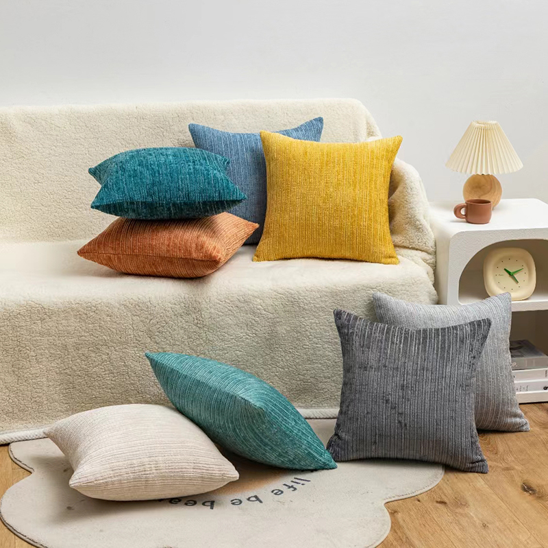 Chenille yarn striped pillowcase