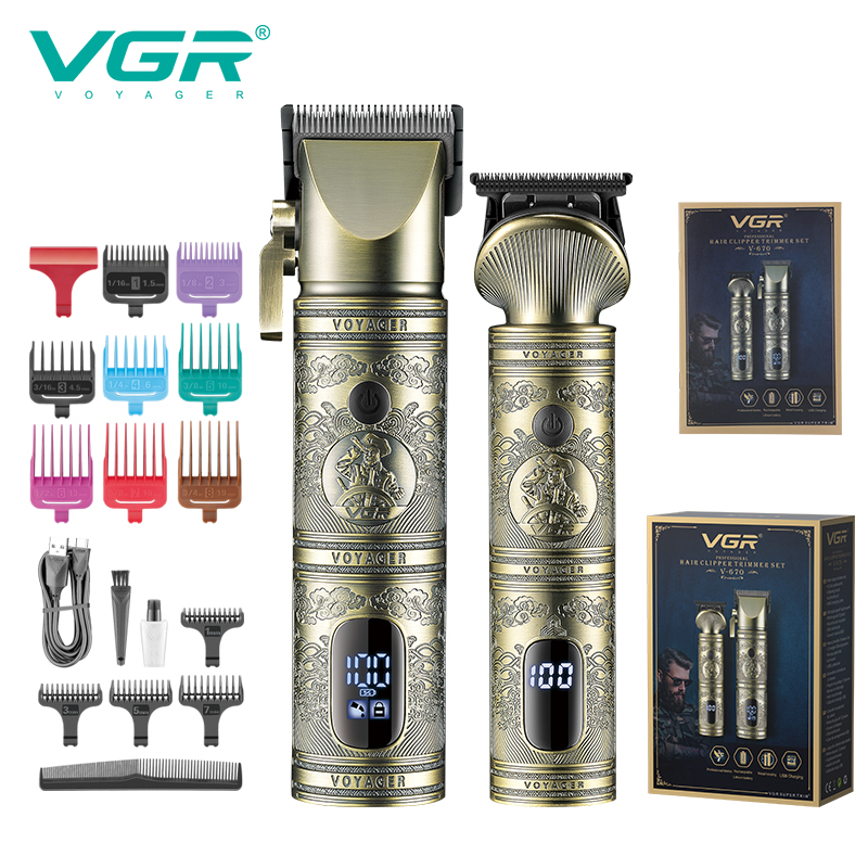 VGR V-670 Professional Men's Hair Clipper Set for Barber shops