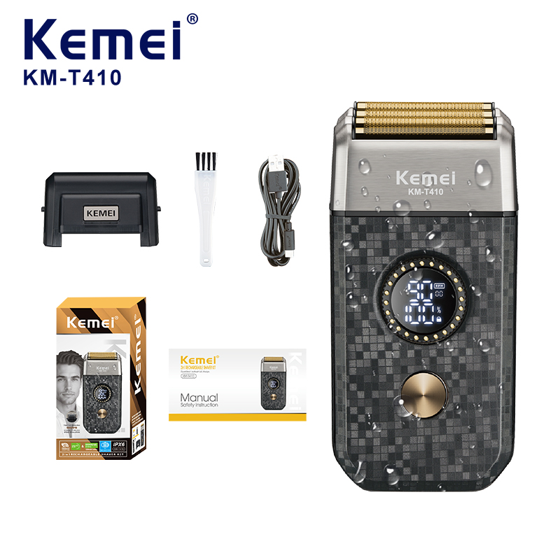 Kemei Electric Beard Razor KM-T410-13-speed adjustable, 1200 mah battery, 9000 RPM, IPX6 waterproof, a shaving wonder with three blades paired with a mini shaver