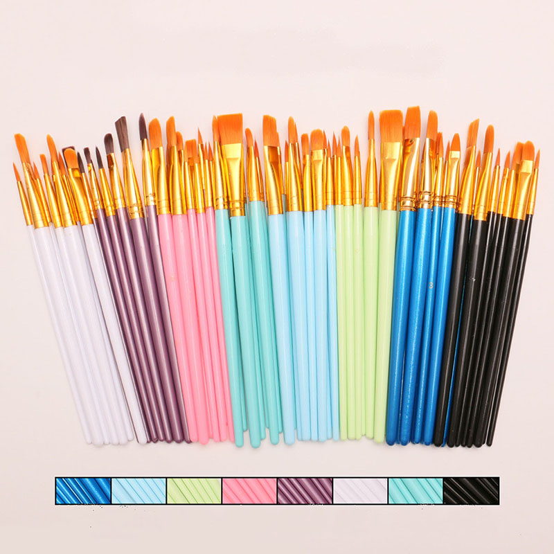10-piece art brush set - Nylon bristle flat round tip double plastic pen holders suitable for watercolor/acrylic/oil painting creation, DIY line drawing, Christmas & New Year gift doodling brushes