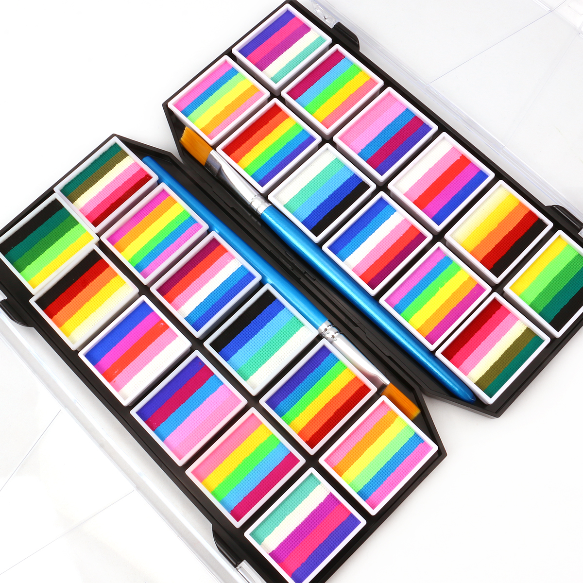 Body Painting Palette Set - Including 1 paintbrush + 2 sponges + 5 templates. Halloween Makeup Set Water-based pigments suitable for Halloween role-playing, stage makeup, and masquerade parties Application Scenario