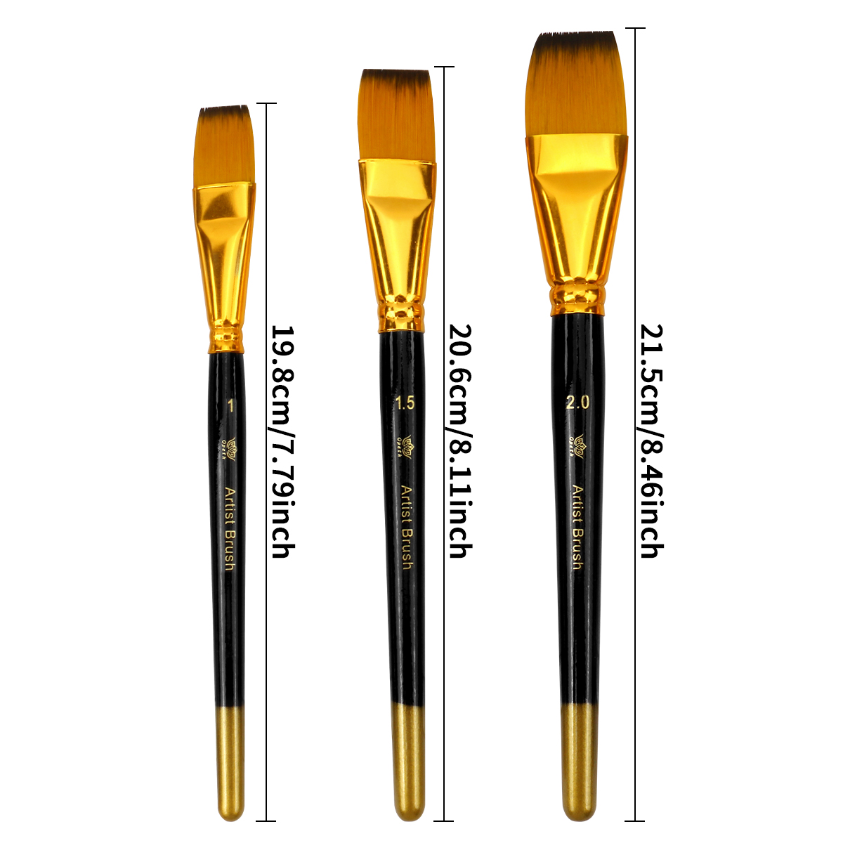 3-piece flat-head brush set - 3 sizes, nylon bristle material, black/white/orange available, suitable for acrylic, oil painting and watercolor creation Application Scenario