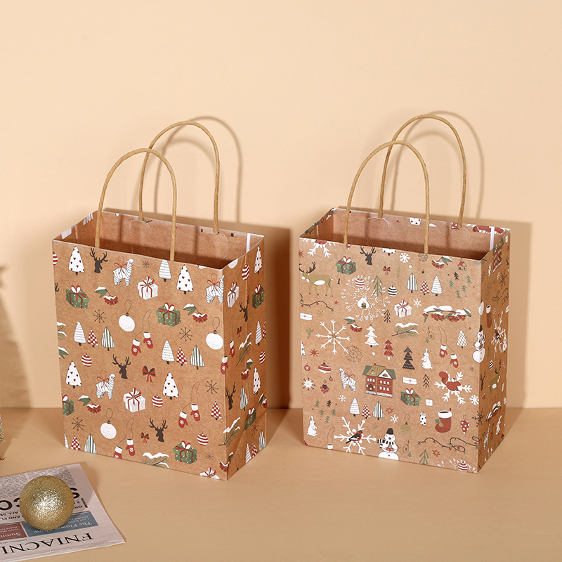High-quality art and craft gift packaging bags - Christmas printed kraft paper material party shopping tote bags details Picture