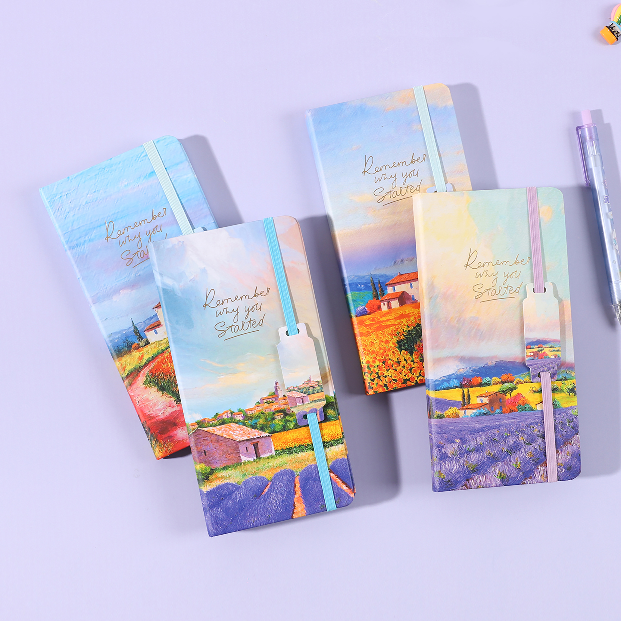 Landscape pattern pocket notebook - A portable and easy-to-carry notebook with a fairy tale town theme Application Scenario