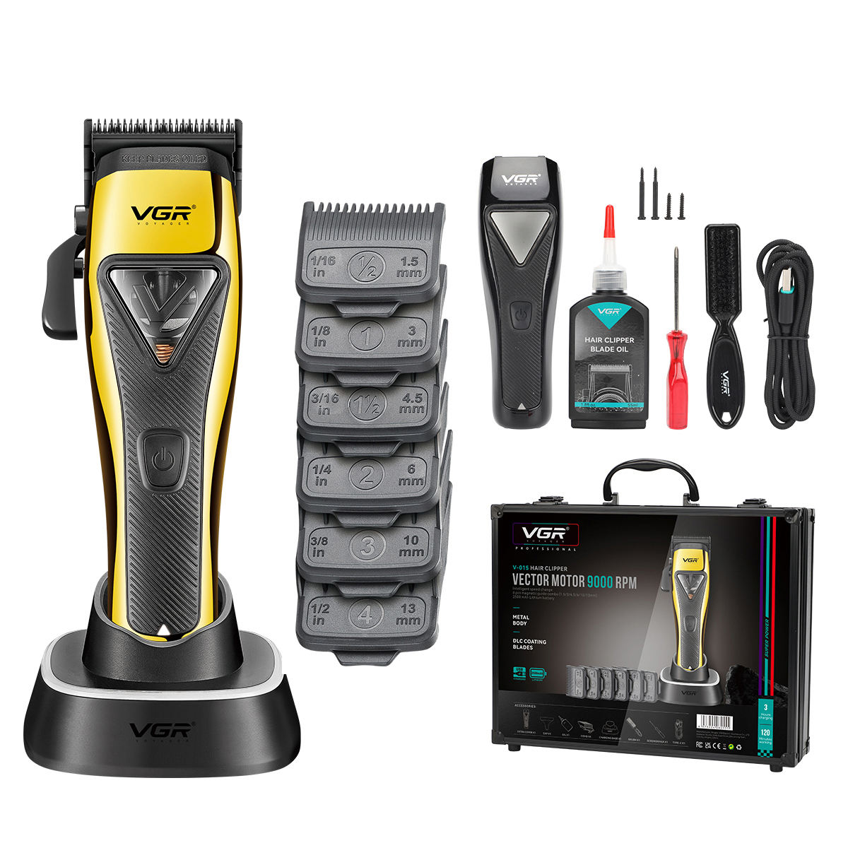 VGR V-015 Barber Shop Special 9000 RPM vector motor Hair clipper DLC Blade suitable for men