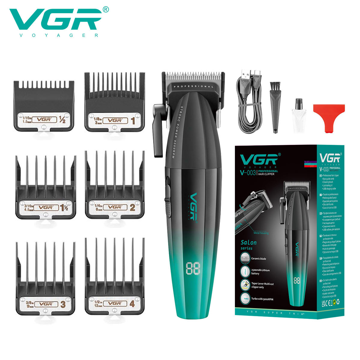 VGR V-003 High-speed charging hair clipper for Barber shops, suitable for men